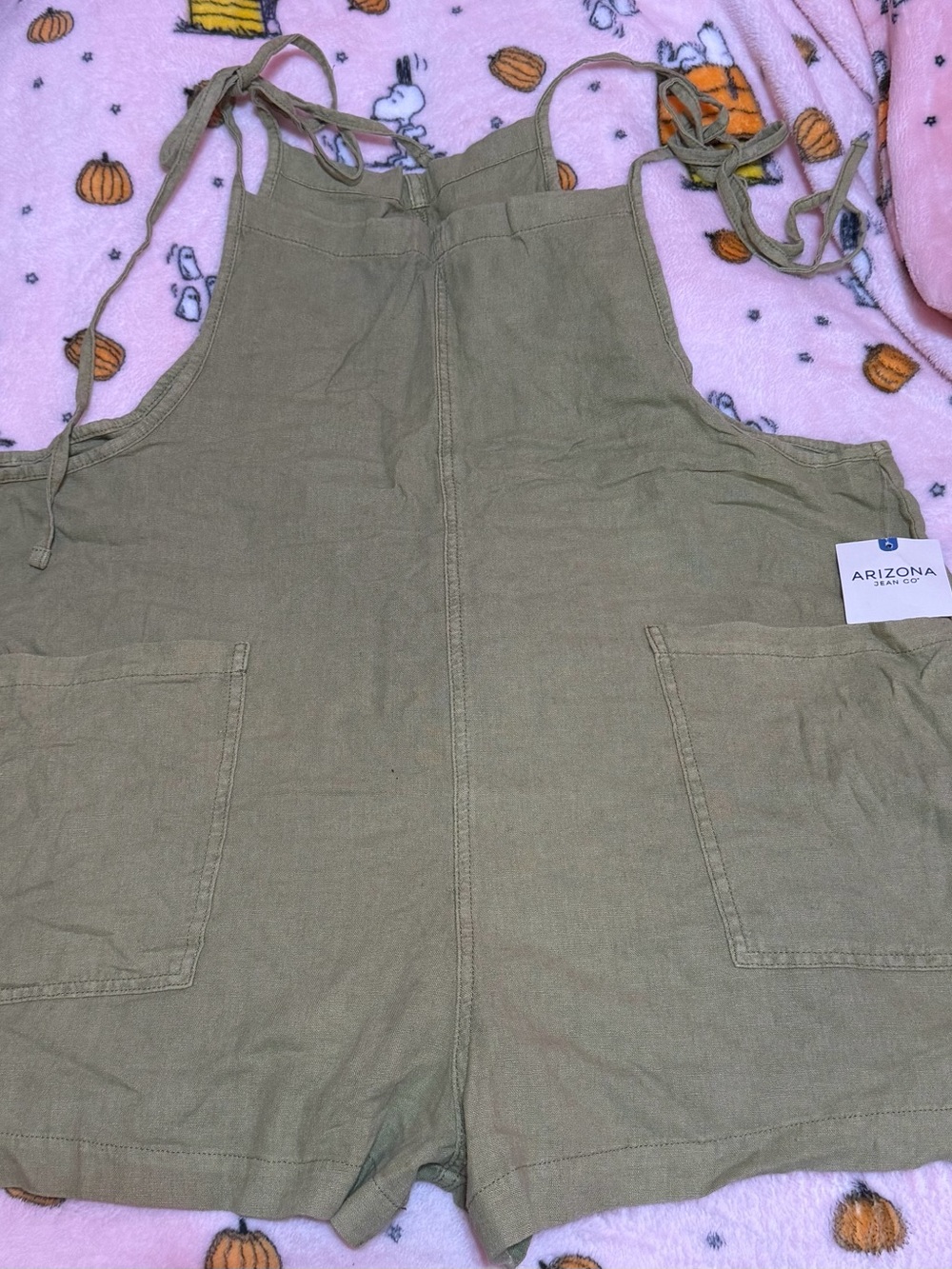 Arizona Jean Company Olive Tie-Shoulder Utility Romper
